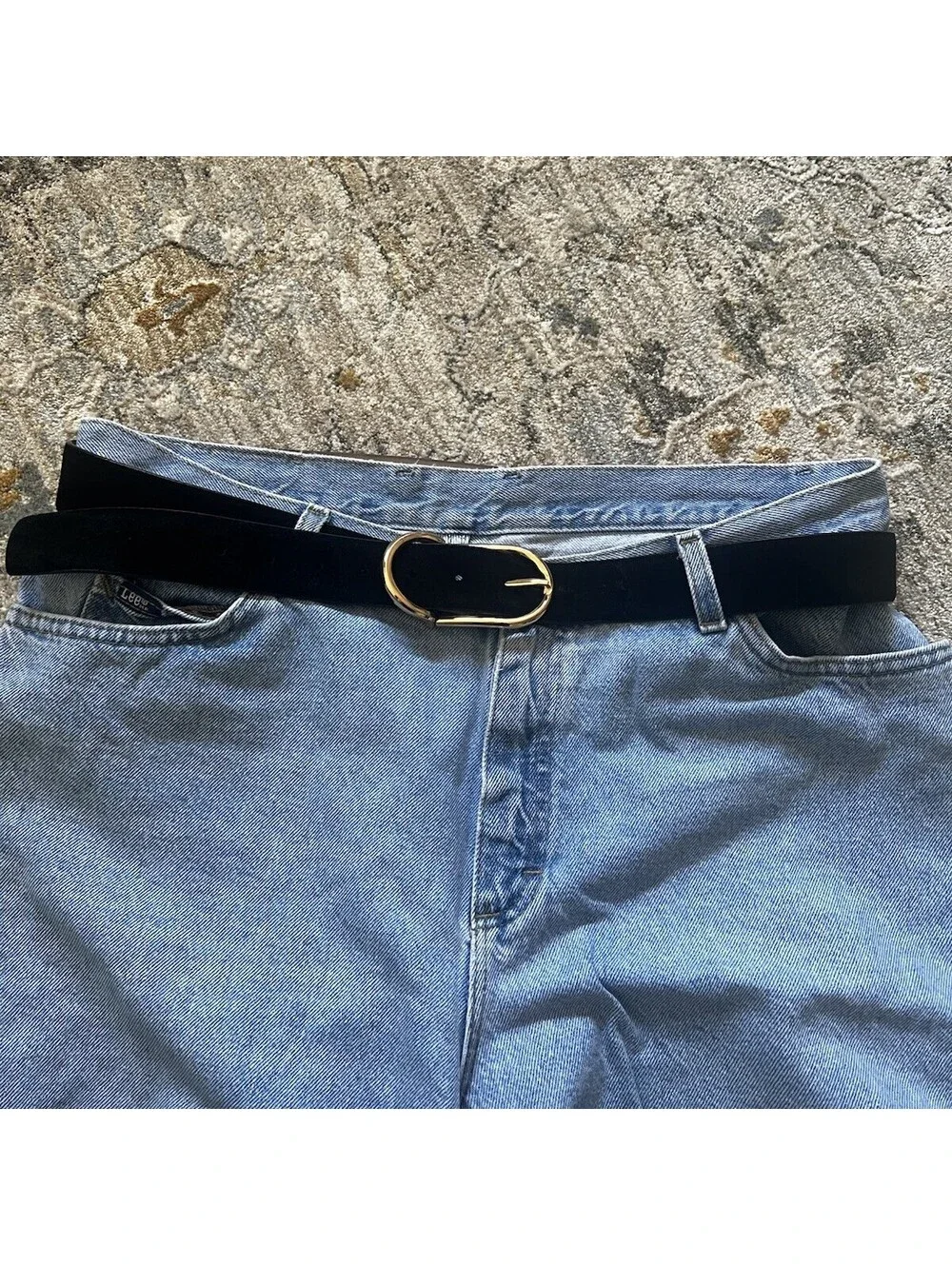 Michael Kors Black Suede Genuine Leather Belt Gold Oval Buckle Stud Logo | XL